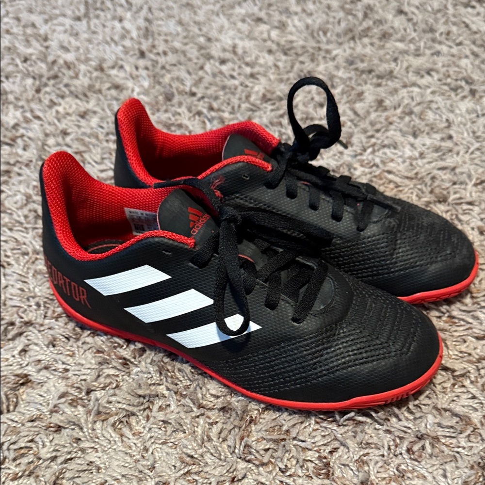 Adidas Kids Black Sneakers with Red and White Accents Indoor Soccer Size 2